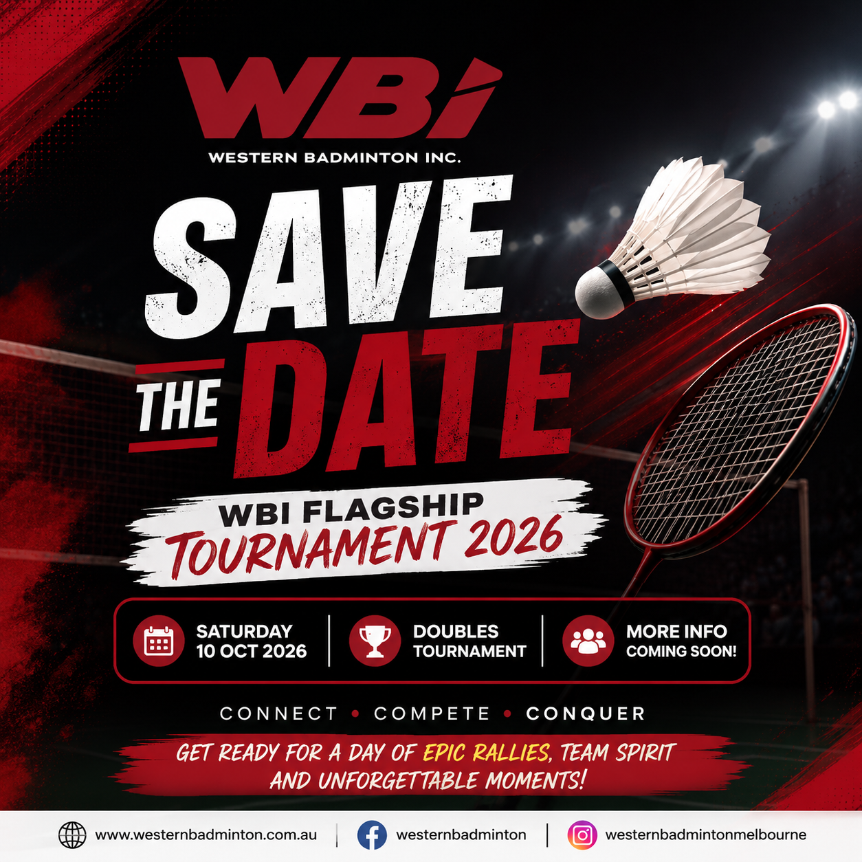 Save the date poster for the WBi Flagship Doubles Tournament on Saturday 10 October 2026